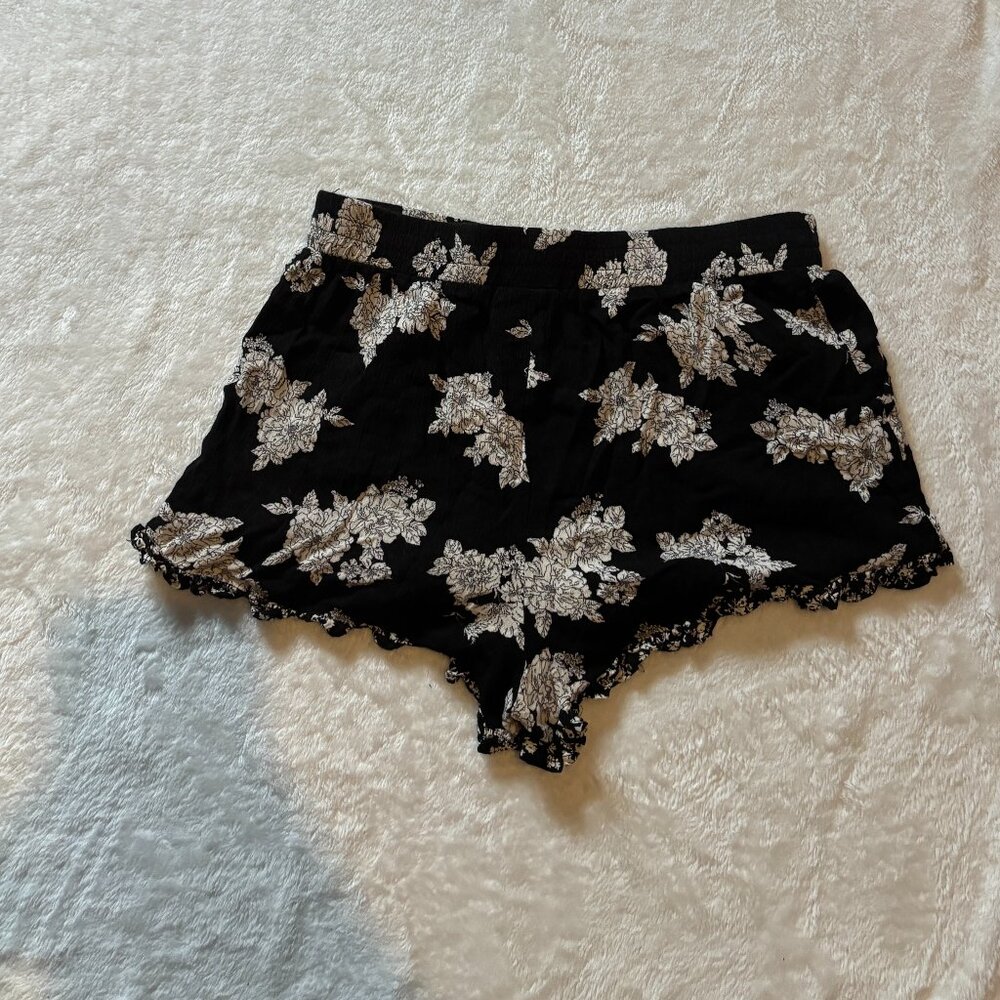 Black Shorts with White Flowers